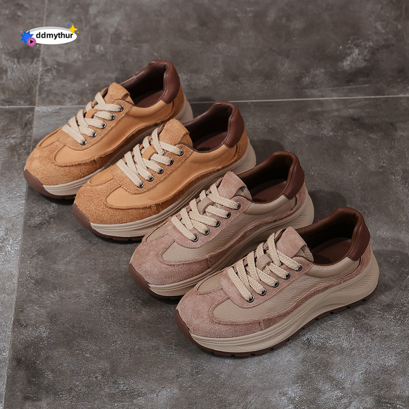 Top Layer Cowhide Thick Genuine Dad Non-Slip Soft Sole Sports Women's Leather Casual Shoes ddmythur