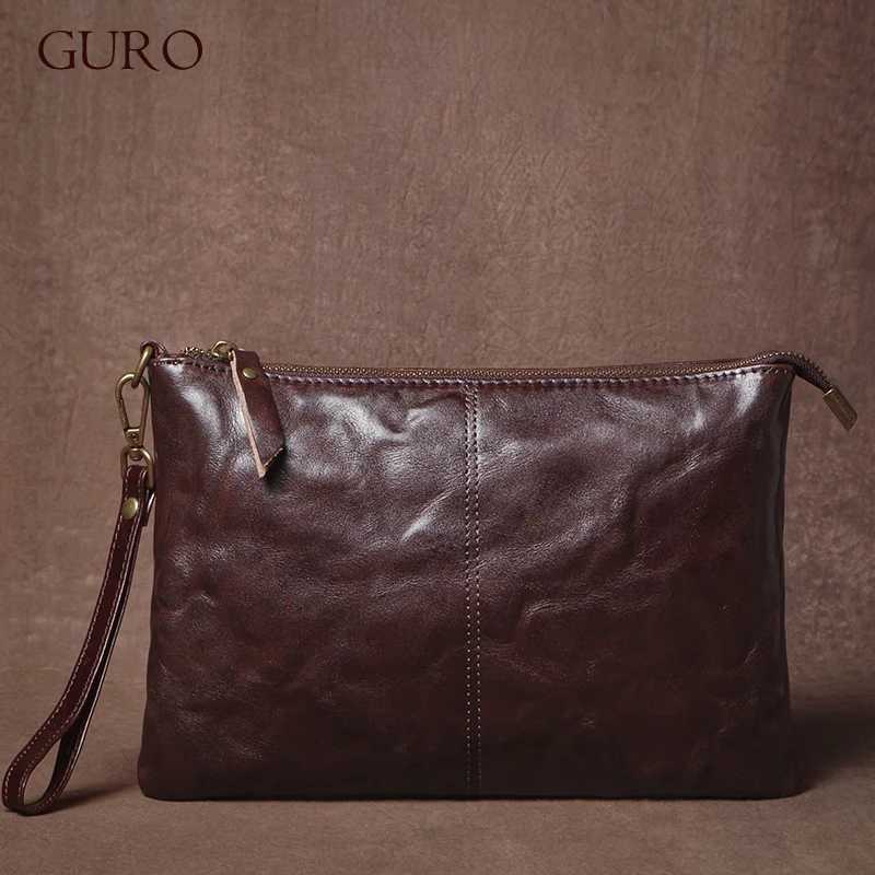 GURO High Quality Mens Real Leather Clutch Designer Money Pouch Casual Business Handbag Underarm Bag Portable Wristlet Bag Z250618