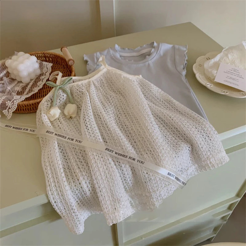 Childrens Clothing 2025 Blue ClothingCamisole Skirt set Summer Sweet Tulip Vest Knitted Skirt Korean Version Baby Set Stylish 250617