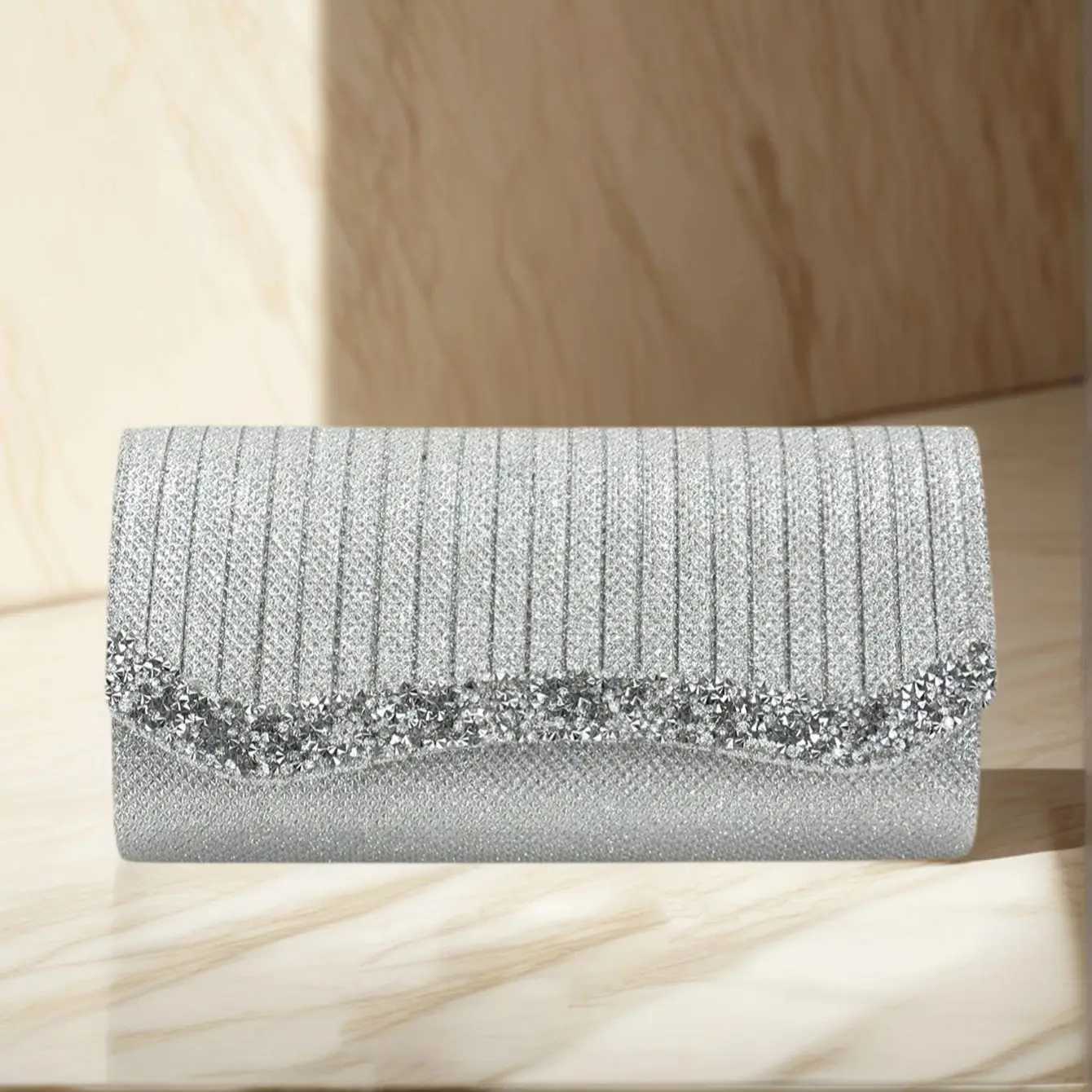 Black Color Rhinestones Women Evening Bags Sequins Glitter Clutch Bags Ruched Design Ladies Purse Z250618