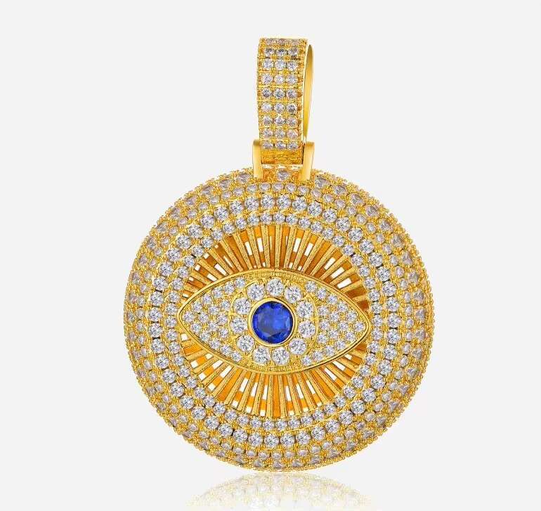 European and American Popular Devils Eye Lucky Moissanite Pendant Charms Hip Hop Necklace with Turkish Jewelry Charms