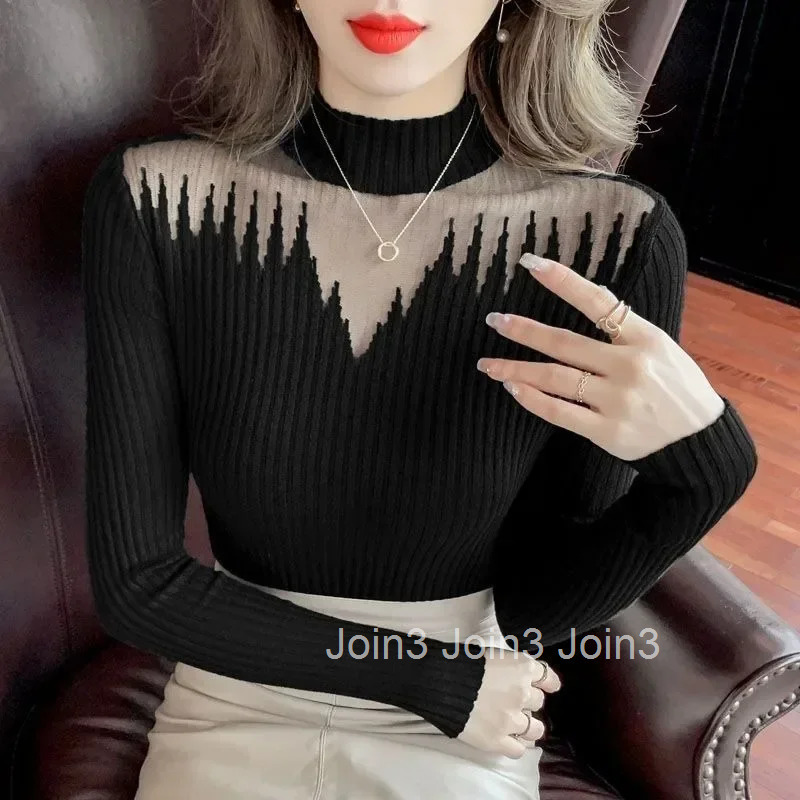 Womens Long Sleeve T-shirt Sexy Coquette Clothes Mesh Turtleneck Top Female Korean Reviews Tee 90s Vintage Aesthetic Clothing