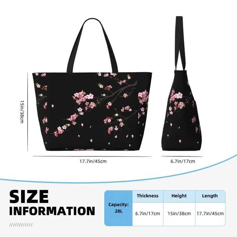Japanese Sakura Cherry Blossoms Large Beach Tote Bag for Women Waterproof Sandproof Zipper Beach Tote Bags for Pool Gym Travel W250618