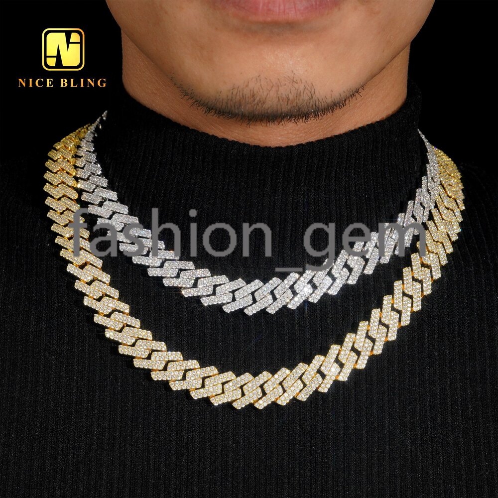 18K Gold Plated Factory Price 15mm Cuban Link Chains Men Fashion Brass Jewelry moissanite Diamond Cuban Chain Pendant Necklaces