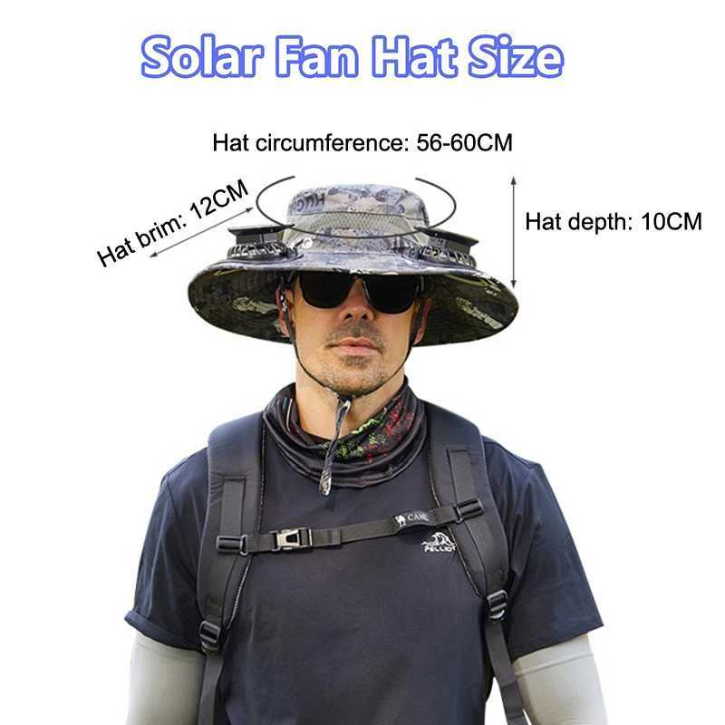 Outdoor Wide Brim Sun Hat With 2 Solar Fans Sun Bucket Hat For Men Women UPF 50+ Bucket Fishing Beh Hat With Built In Fan L250617