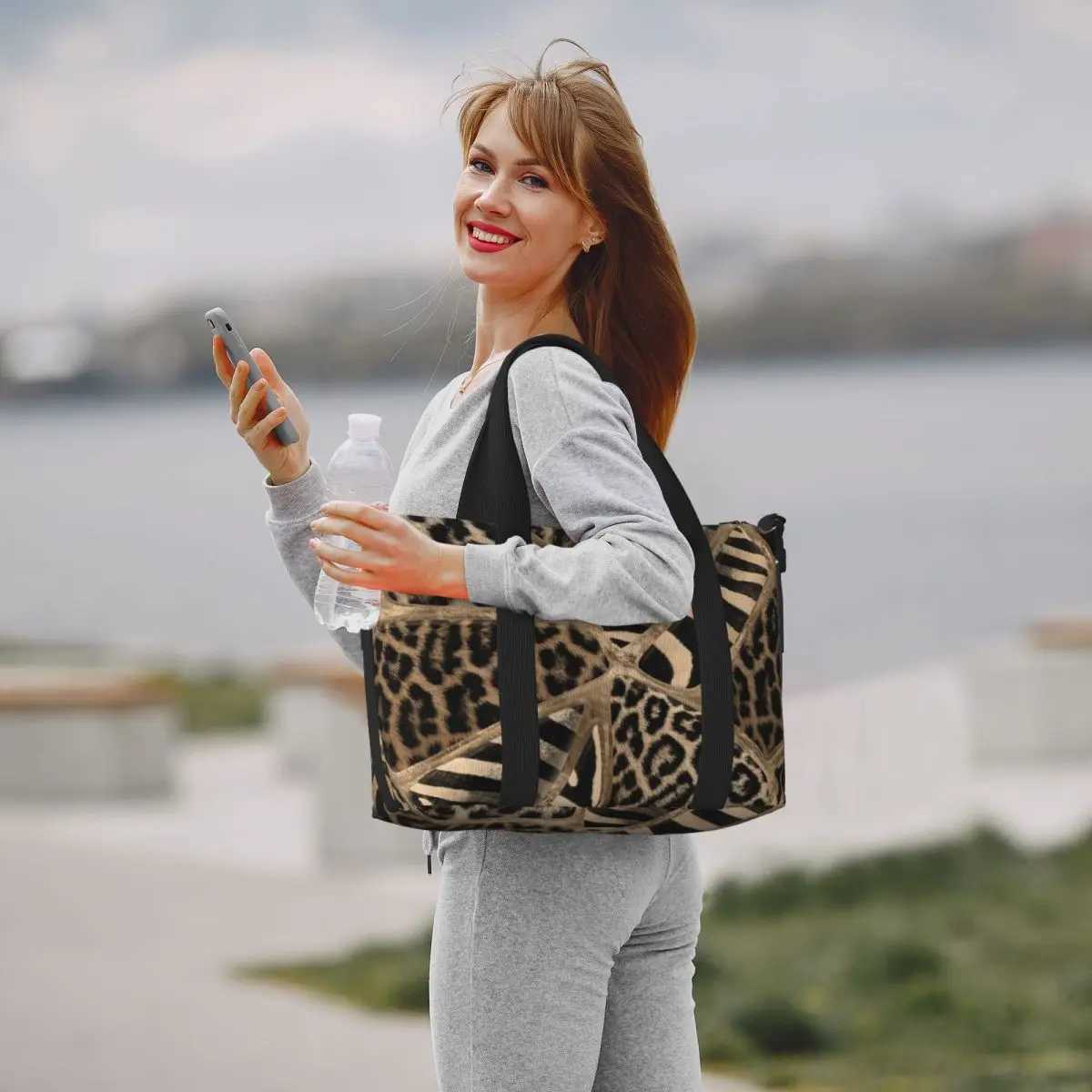Custom Animal Print Tote Bag Women Large Capacity Leopard And Zebra Pastel Gold Gym Beach Shoulder Travel Bag W250618