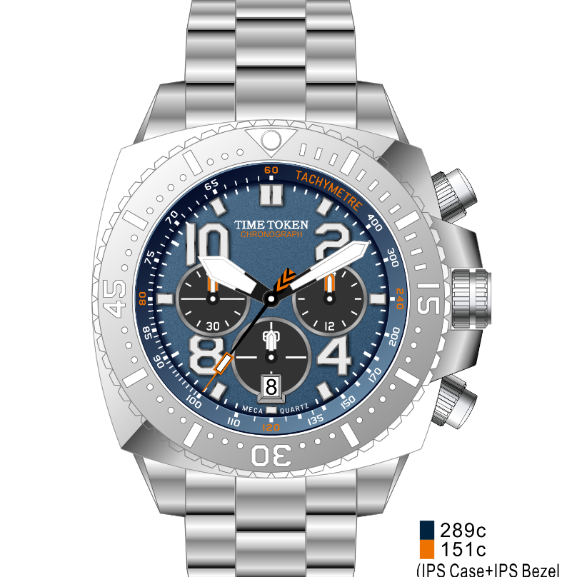 TIME TOKEN Sporty Men Watch 304L Steel Case VD53 Movement Sapphire Glass Folding Clasp 100M Water