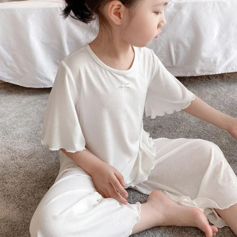 Girls Ice Silk Set Thin Children Homewear Clothes Summer Kids Air Conditioning Short Sleeve Children Sets Girl Pajamas Outfit 250617