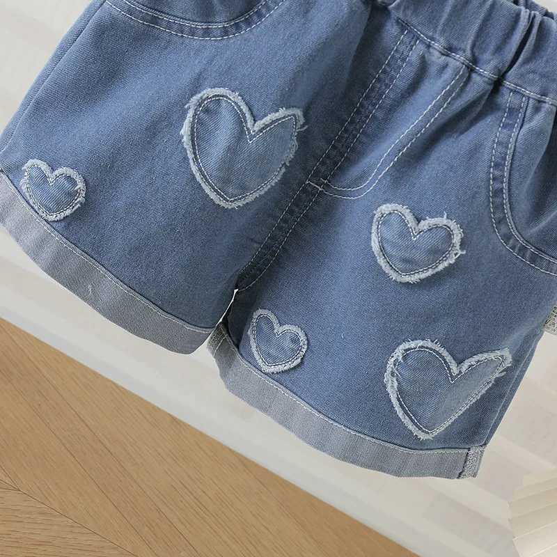 MILANCEL Summer Kids Shorts 1-6T Loose Thin Girls Sweet Love Denim Blue Pants Children Cute Korean JeansC250617