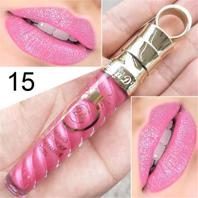 20 Colors Lipstick Waterproof Long Lasting Matte+Shimmer Mental Nude Glitter Gloss Beauty Red Lip Tint New happy