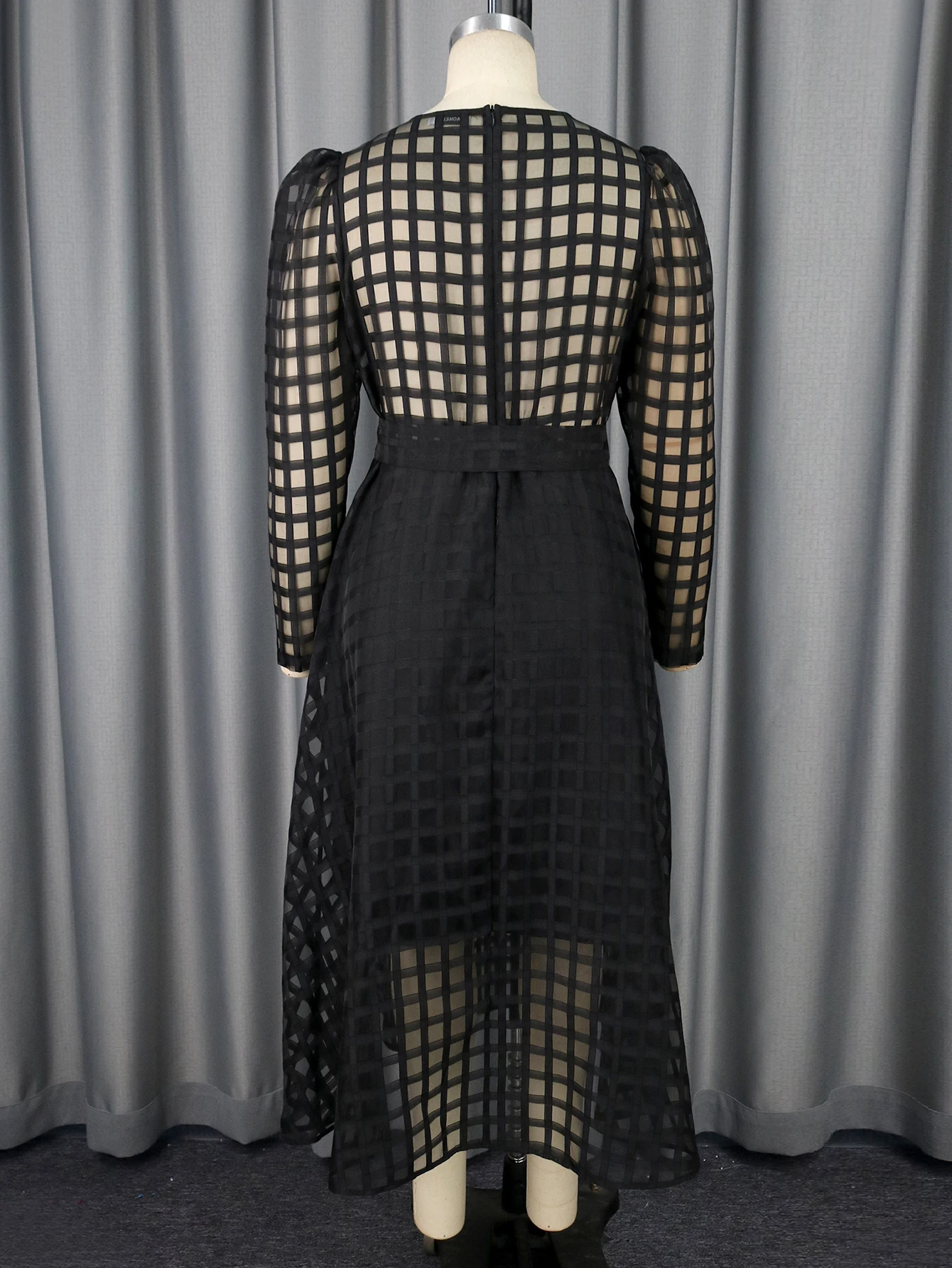 Black Sexy See Through A-line Dress Women's Plus Size Loose Casual Sashes Up Plaid Vacation Prom Party Traval