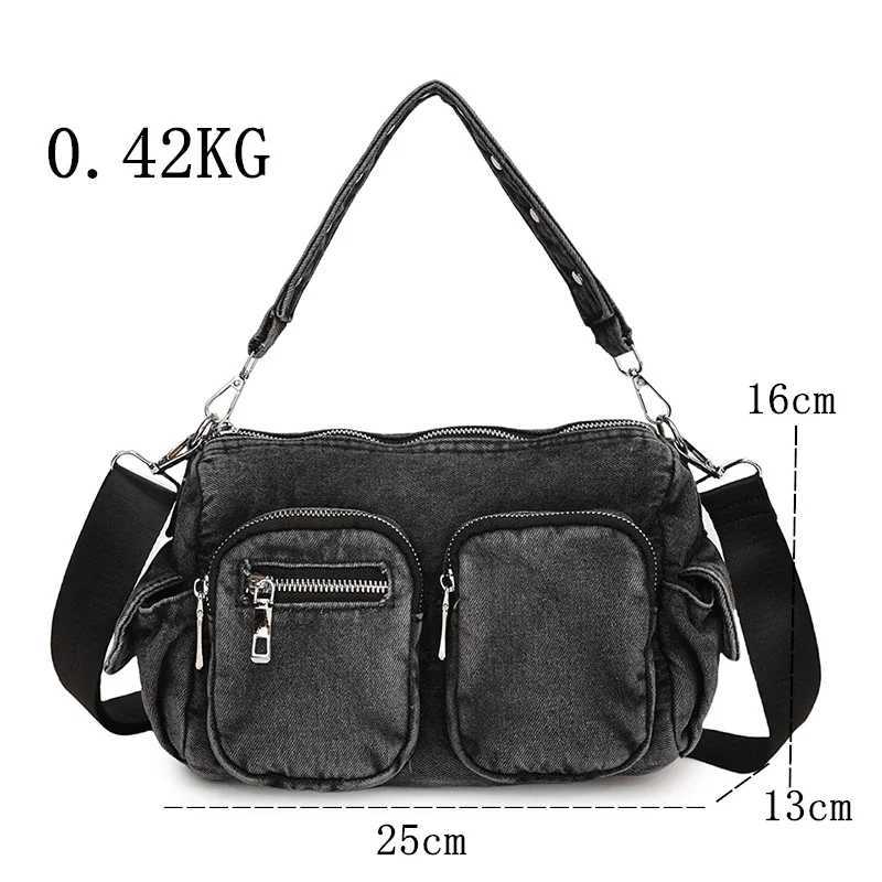 Denim Vintage Crossbody Shoulder Bag Fi Jeans Tote Bags Large Capacity Multiple Pockets Handbags Women Shoulder Bag B250618