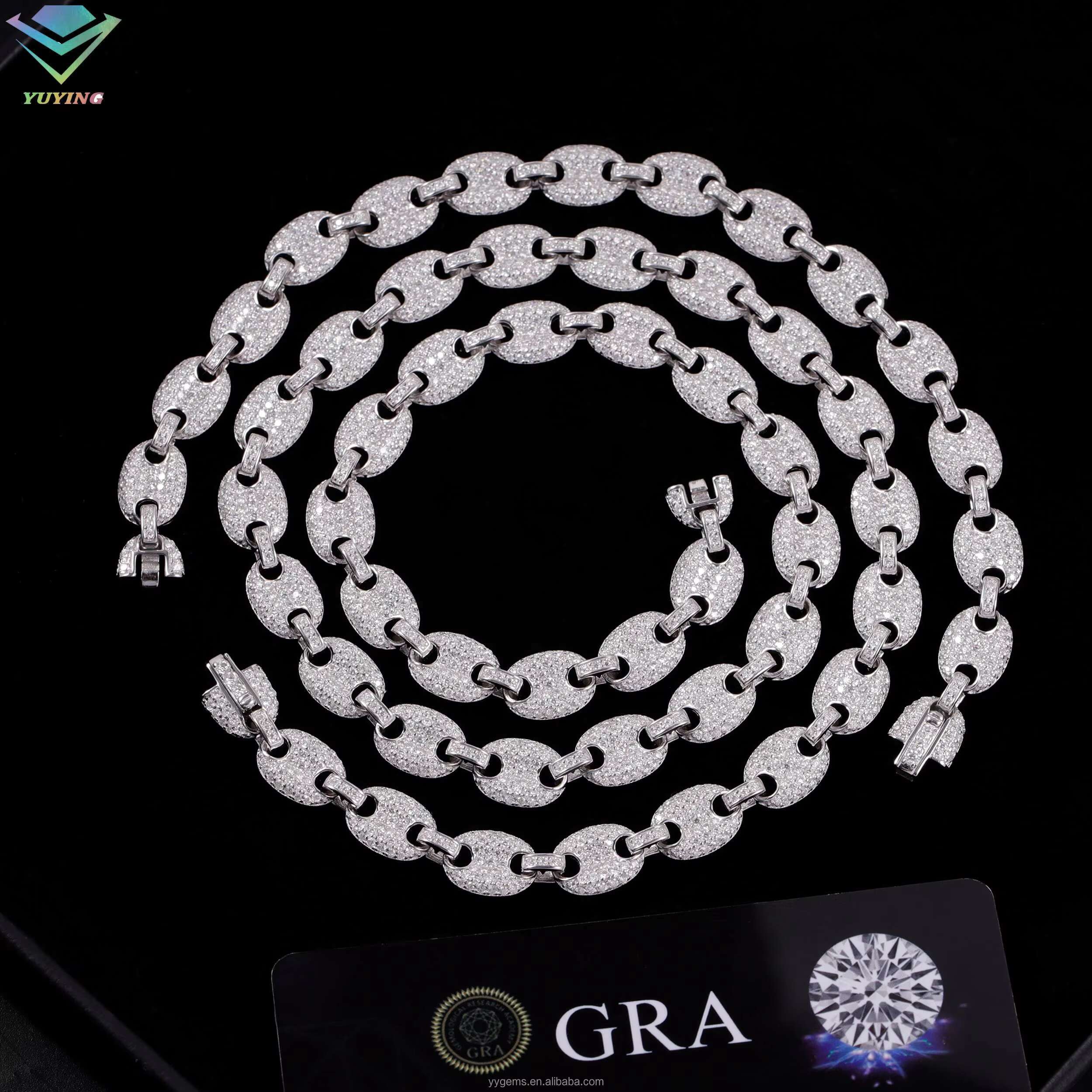 Handmade Solid 925 Sterling Silver Cubic Link Chain Miami Gold Plated for Mans VVS Moissanite Diamond Necklace Great Gift Party