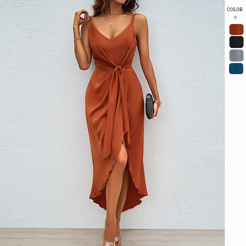 2024 Womens Summer New Fashion Solid Color Sling Dress for Women