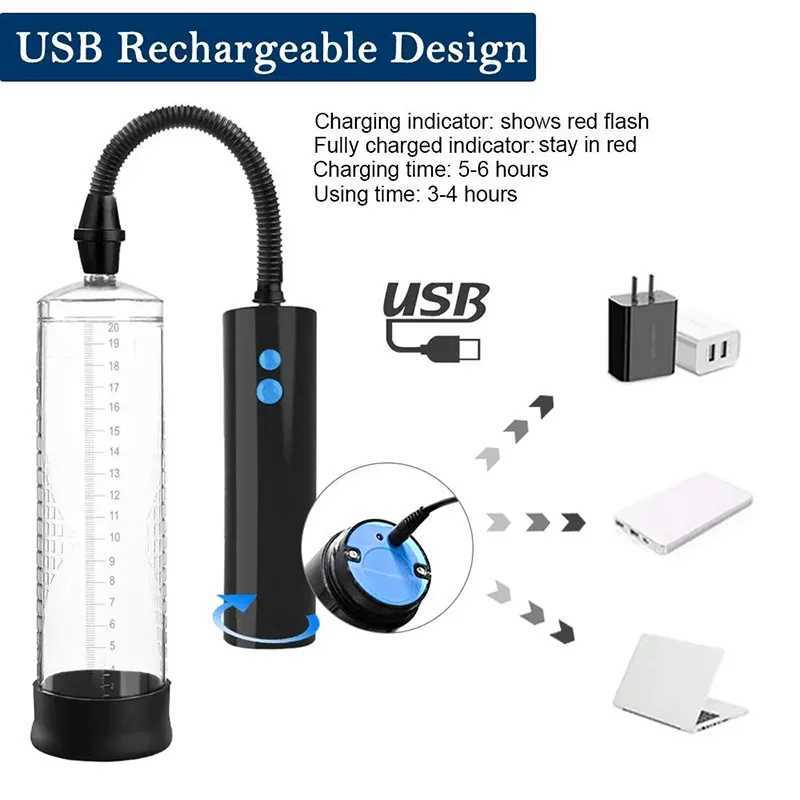 USB Electric Acrylic Penis Pump Male Penis Enlargement Pump Vacuum Pump for Penis Penile Training Extender Cock Sex Toy for Men W250618