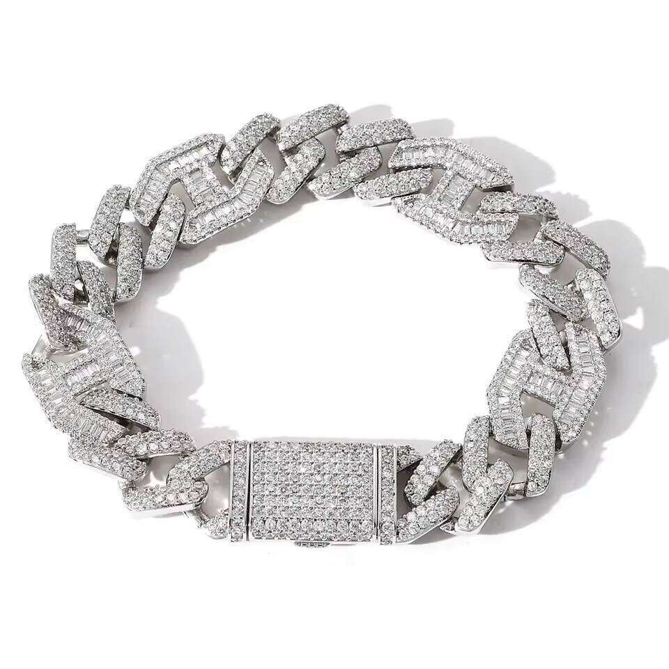 Hip Hop 15MM Clamshell Bracelet with Cuban Chain 14K Real Gold Rhodium Plated for Men and Women Great As Gift