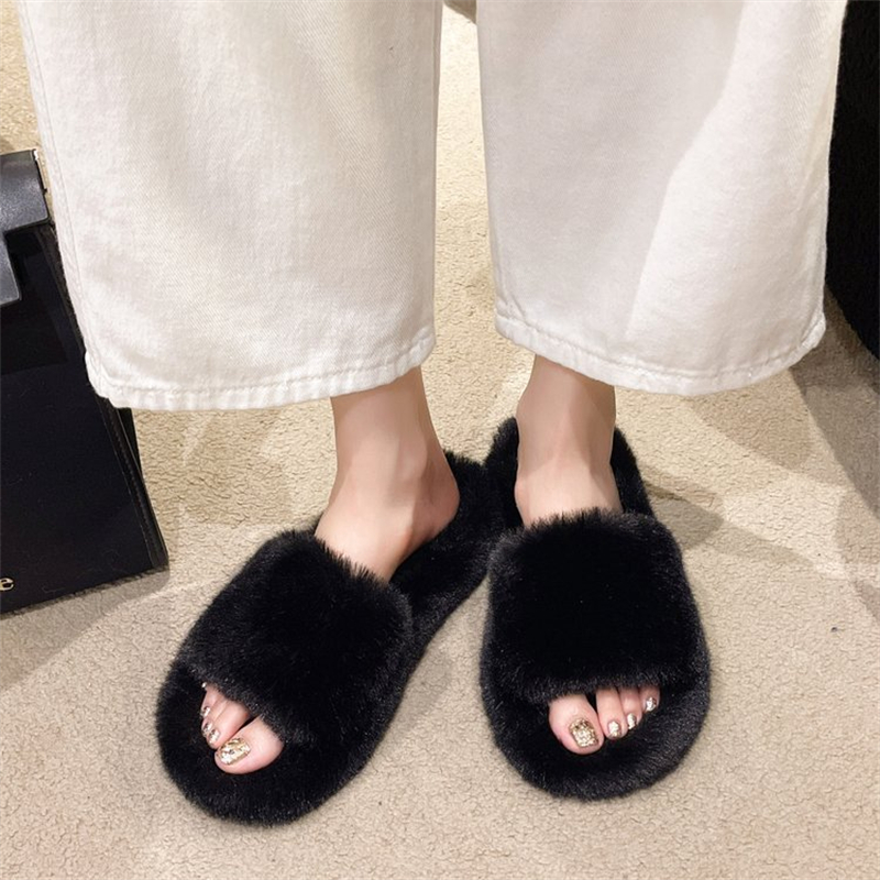 new free shipping designer slippers for woman Indoor outdoor sliders keep warm Thick woolen classic Plush sandals pink blue black white