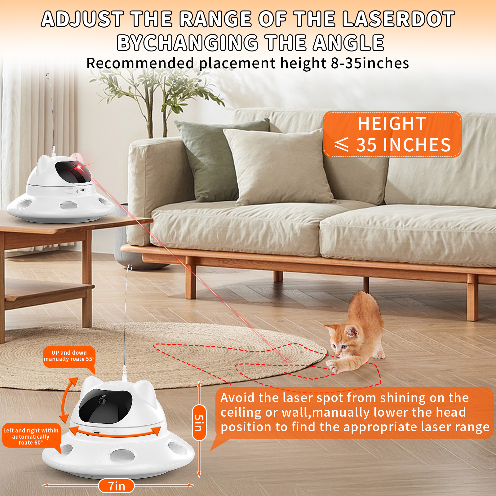 Interactive 3-In-1 Cat Toy with 6-Hole Whack-a-Mole Feature - Motion Activated, Feather Chase, USB Rechargeable