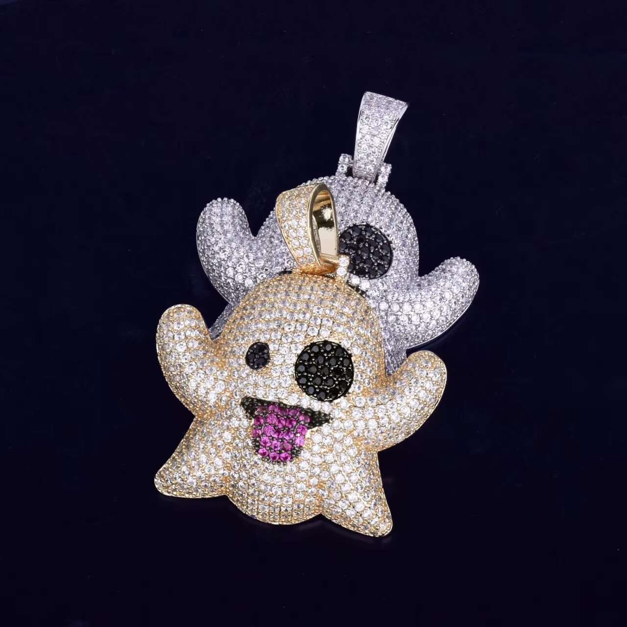 Custom 18K Gold 925 Silver VVS Moissanite Diamond Iced Out Snapchat Cute Ghost Pendant Hip Hop Cartoon Moissanite Pendant Charm
