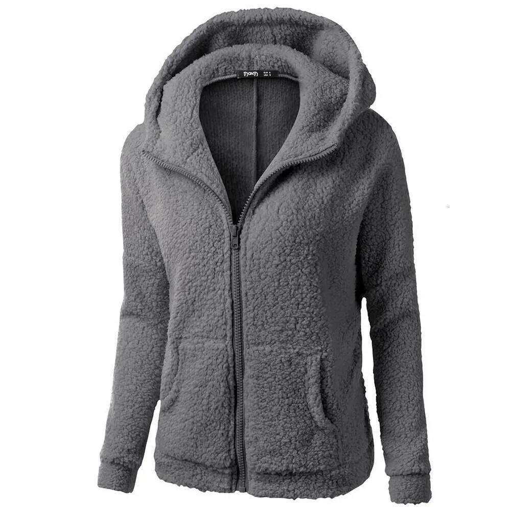 Women's Wool Hooded Jacket, Loose Solid Color Coat with Pocket, Classic Windproof Zipper Sweater, Autumn and Winter, 2022