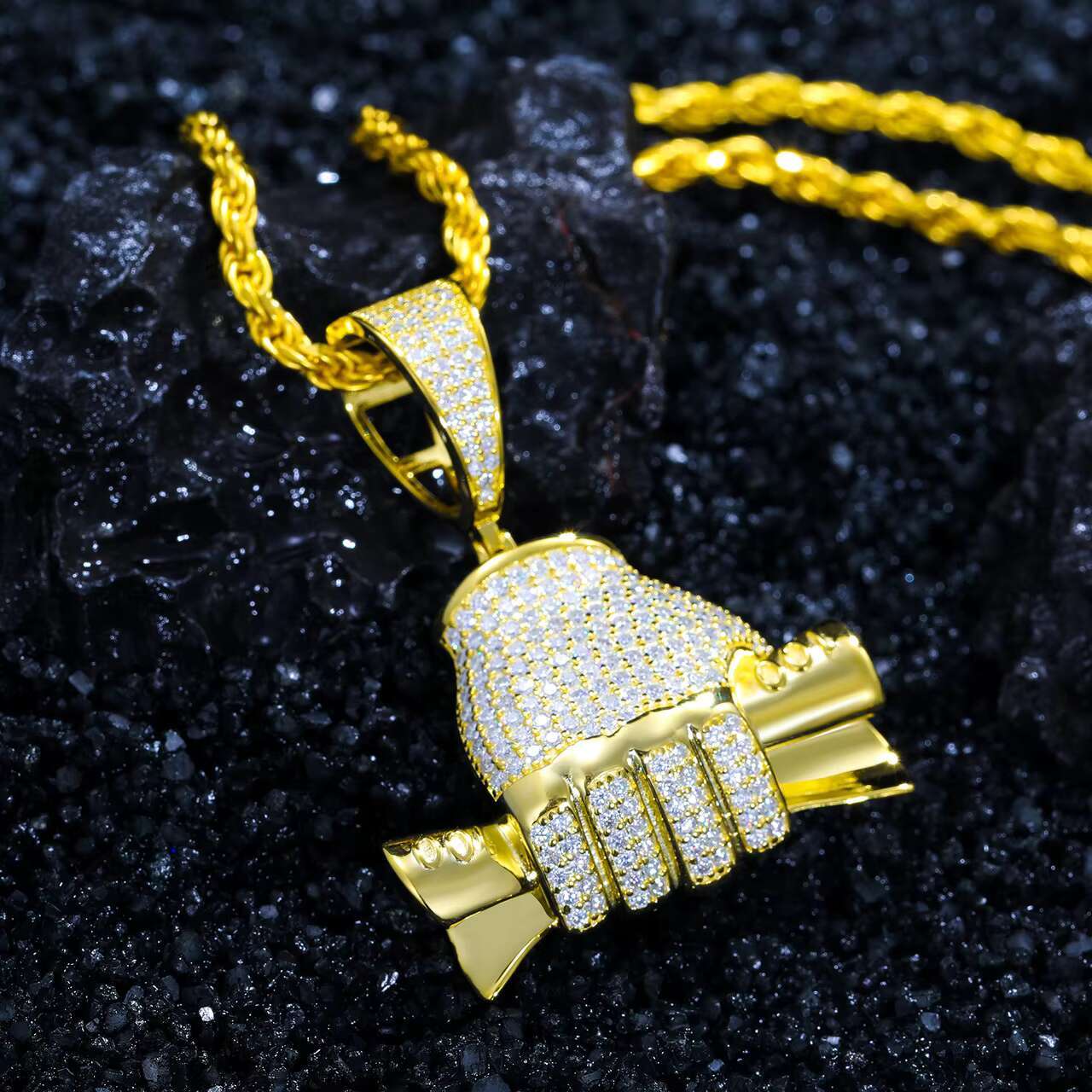New Arrival Mens 925 Silver Moissanite Pendant Chain Dollar Fist Style with Hip Hop Style Pendants Charms