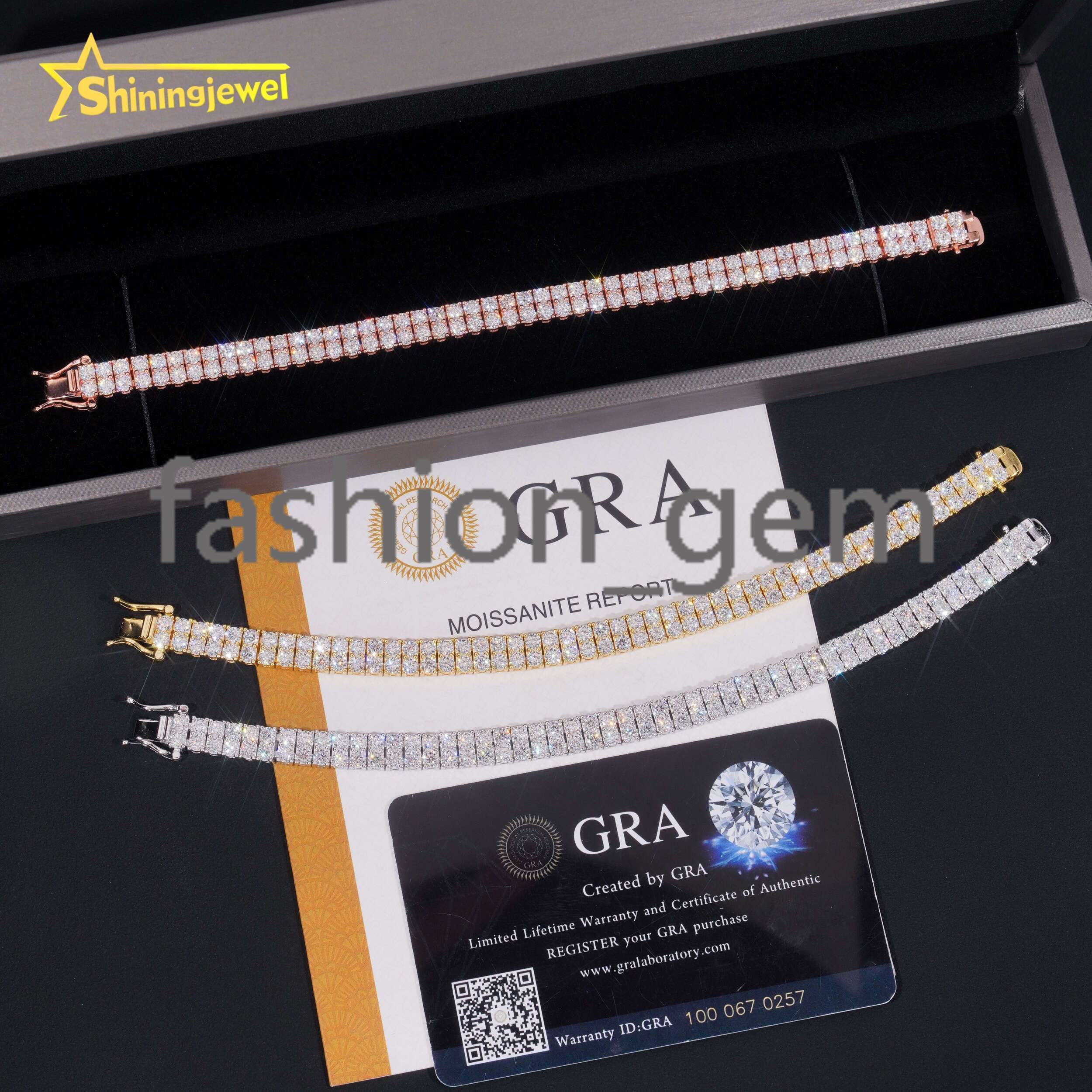 2rows VVS GRA Moissanite Tennis Bracelet Sterling Silver 925 Luxury Gold Plated Moissanite Hip Hop Tennis Chain Jewelry
