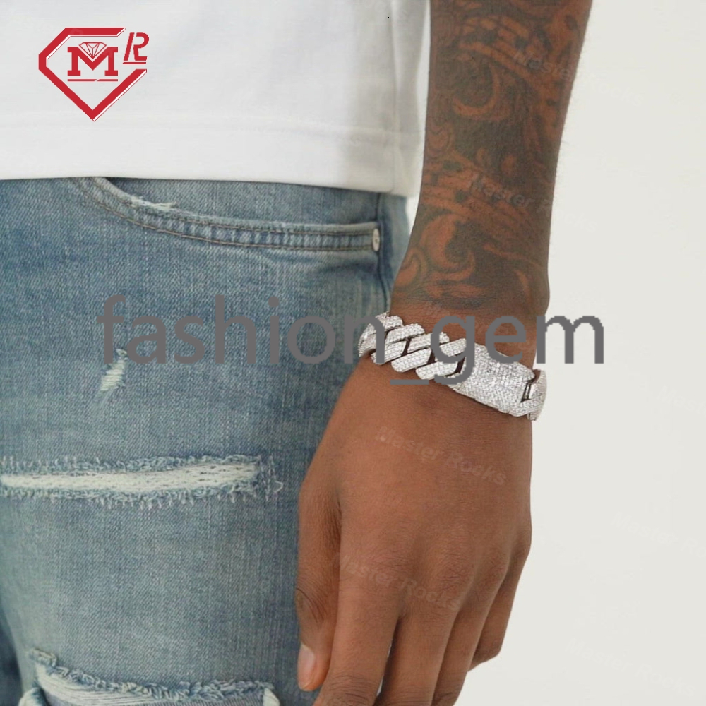 3rows 20mm Moissanite Prong Cuban Bracelet for Hip Hop Rapper Gra Certificated Vvs Moissanite Diamond Bracelet Men