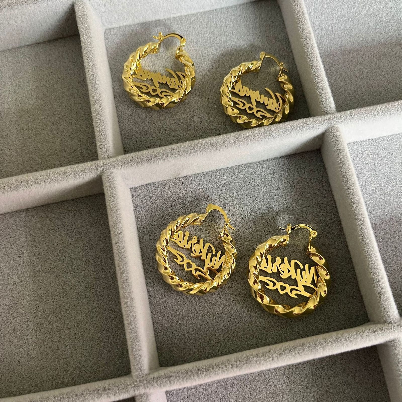 Personalized Stainless Steel Name Coarse Thread Earrings DIY English Letter Mini Childrens Hoop Heart Stud Earrings 241128
