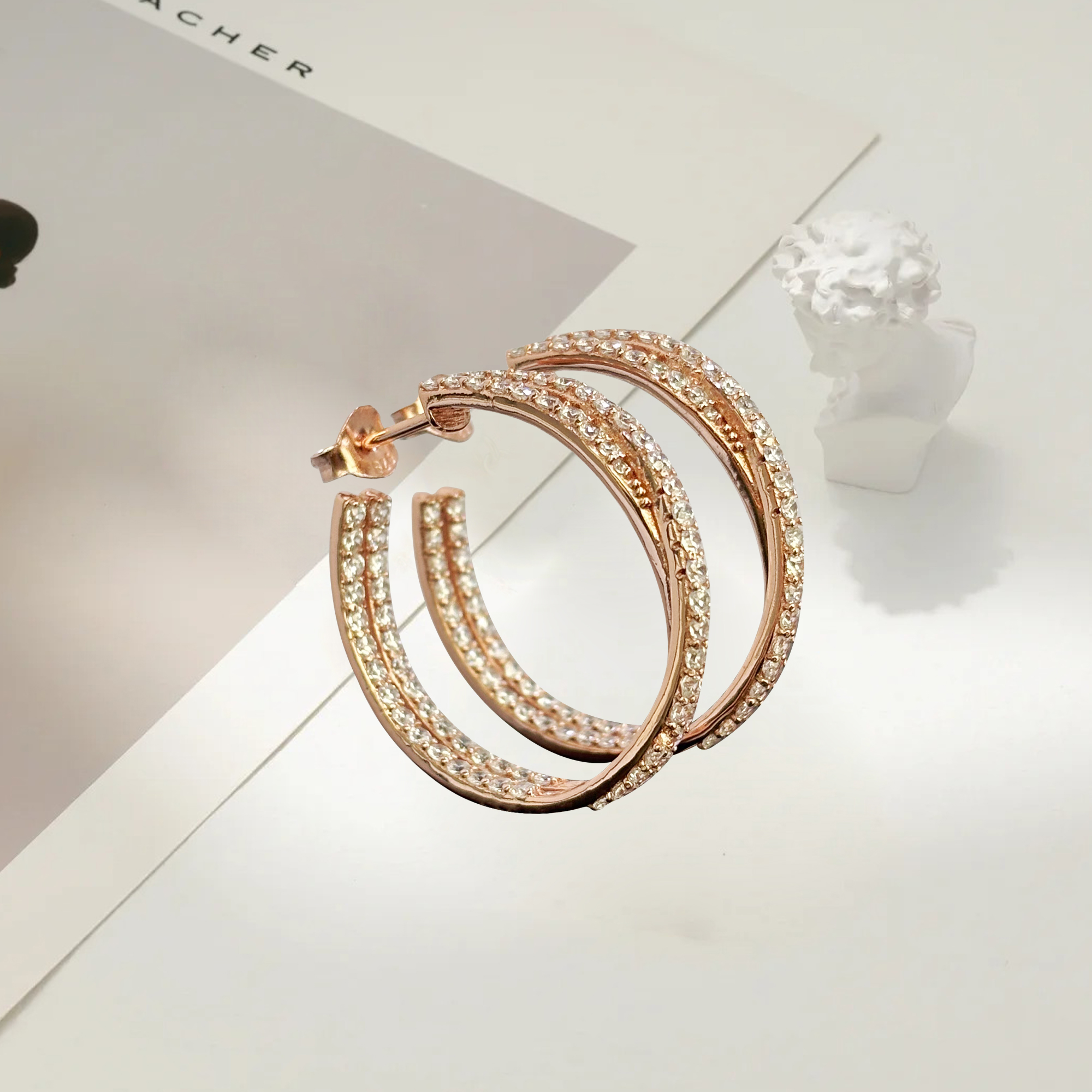 Earrings; hoop earrings; designer rose gold earrings; earrings with a diameter of sier; 925 silver material; ladies accessories; party