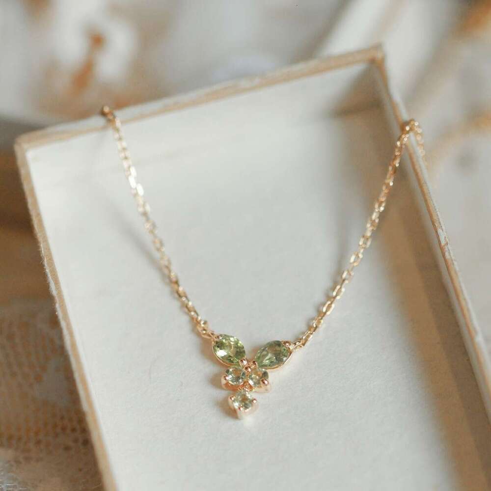 Love's Rain Butterfly Mini Exquisite Fresh High Imitation Natural Peridot Light Luxury Versatile Ring Silver Needle Earrings Necklace