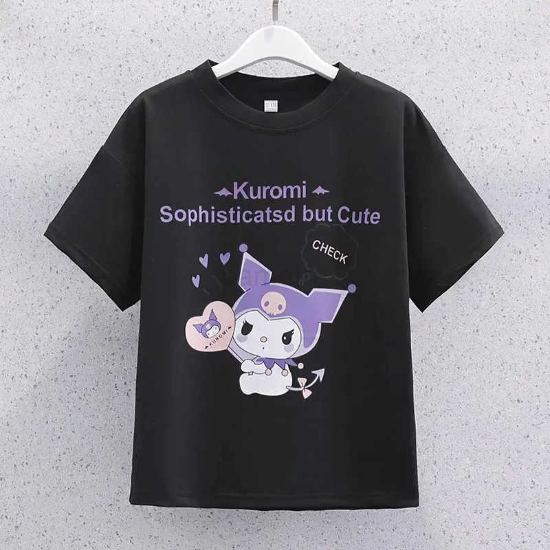 Sanrio Sanrio Kuromi Kawaii Girls College Style T-shirt Skirt Suit Summer Clothes JK Uniform Skirt Short Sleeve T-shirt Two Piece Set XJ250618