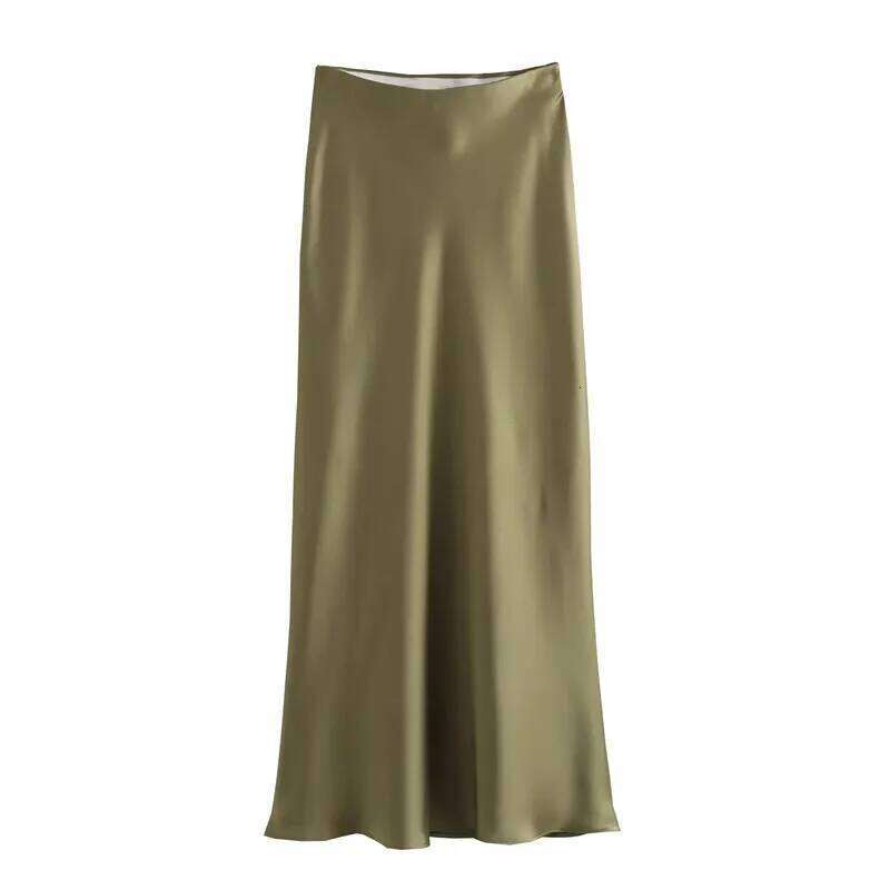 Wear TRAF Woman Satin High Waist Long For Women Summer Black Midi Skirt Office Elegant Women's Skirts