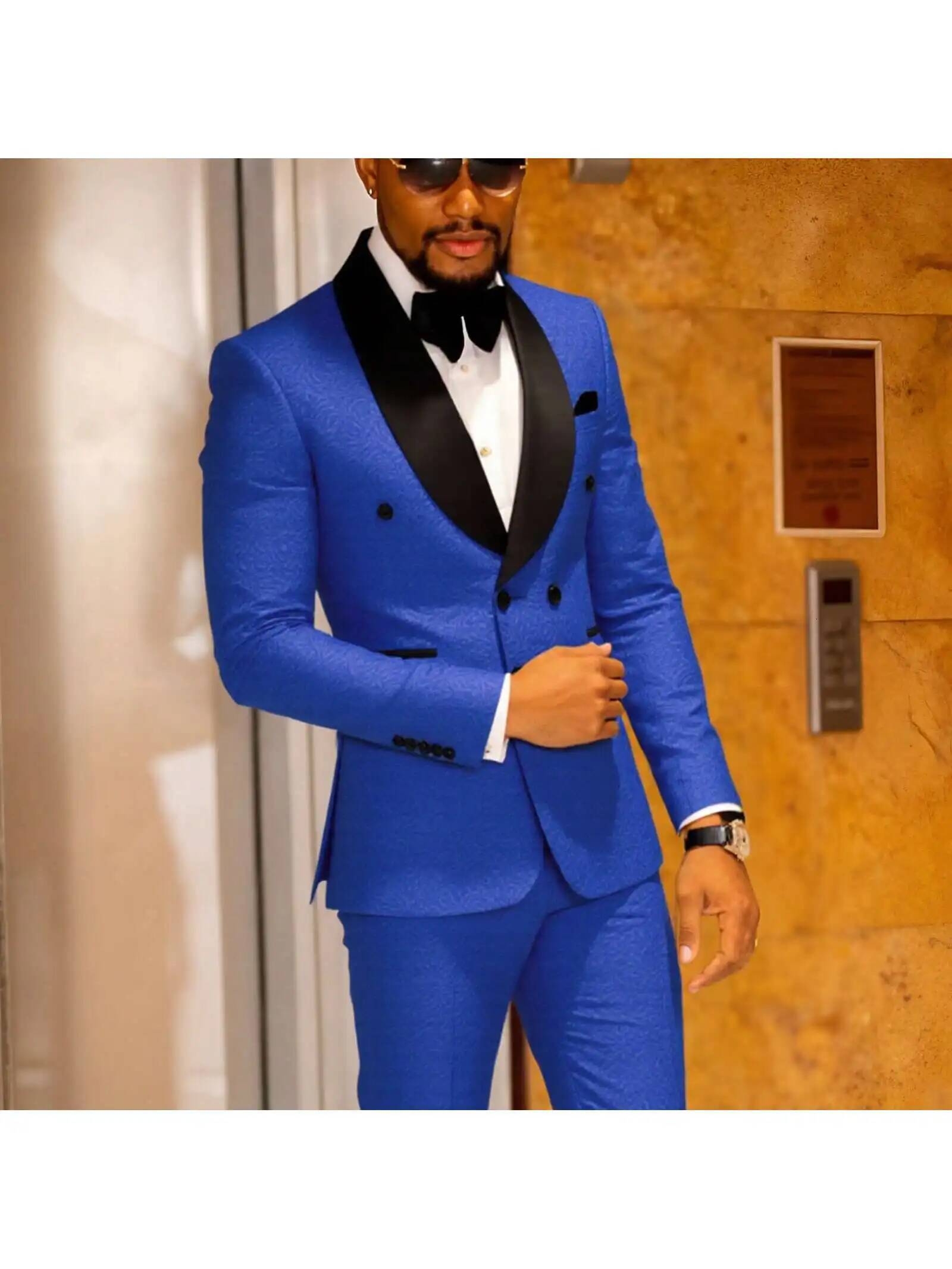 Men's 2 Piece Slim Fit Floral Tuxedo Paisley Peak Lapel One Button Single Breasted Suit Jacket Pants Set