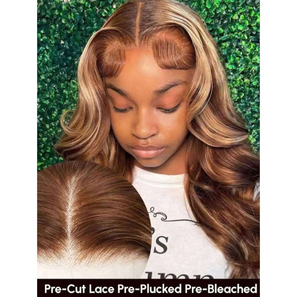 Ombre Highlight Glueless Wigs Human Hair Plucked Pre Cut Wear and Go 5x5 HD Lace Closure Body Wave Wig P427 Honey Blonde