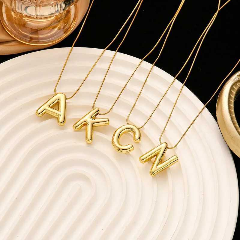 Stainless Steel Chain Gold Color Letter Necklaces Chunky Alphabet Balloon Bubble Initial Pendant Necklace for Women Men Jewelry W250618