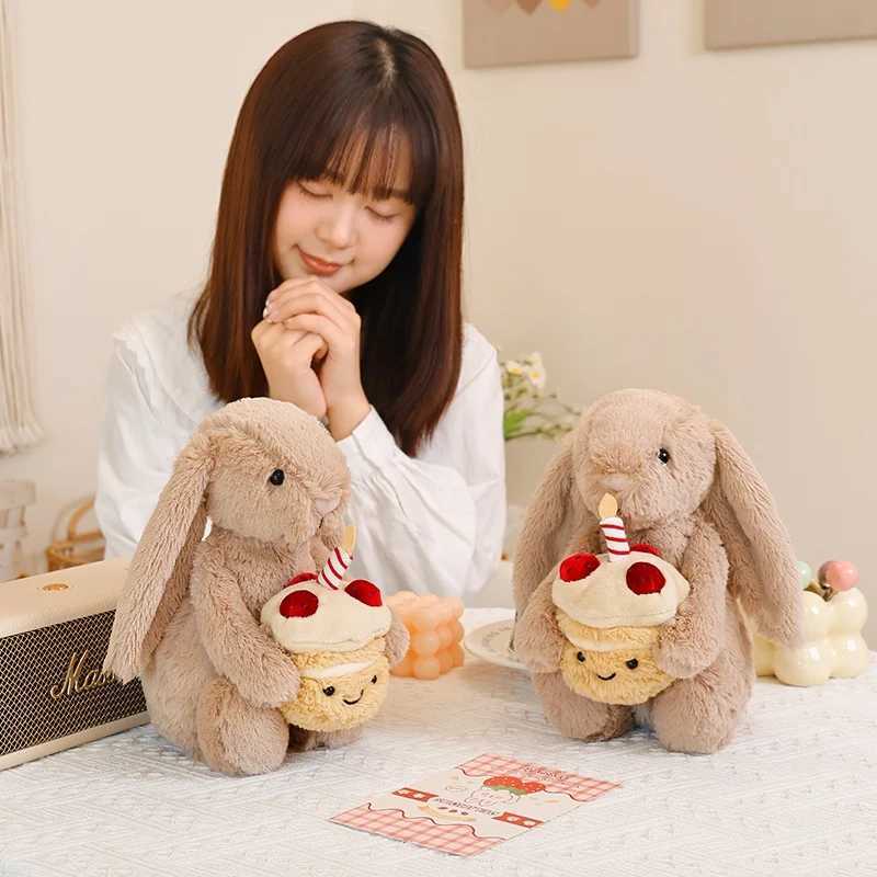 New 30cm Shy Bonnie Rabbit Holding A Birthday Cake Plush Doll Accompanying Cats Dogs And Pets Holiday Gift Friend Baby Gift W250618