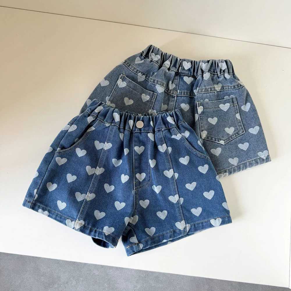 Heart Print Denim Shorts for 1-8Y Girls Kids | Elastic Waist Summer Fashion Toddler Short PantsC250617