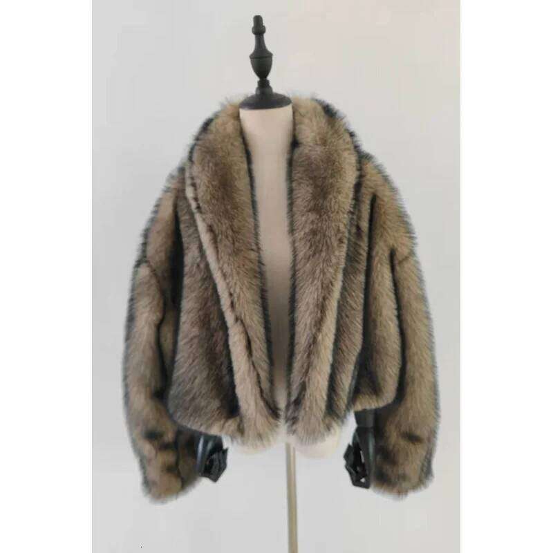 2025New Style European and American Short Brown Faux Fur Coat Hot Sale