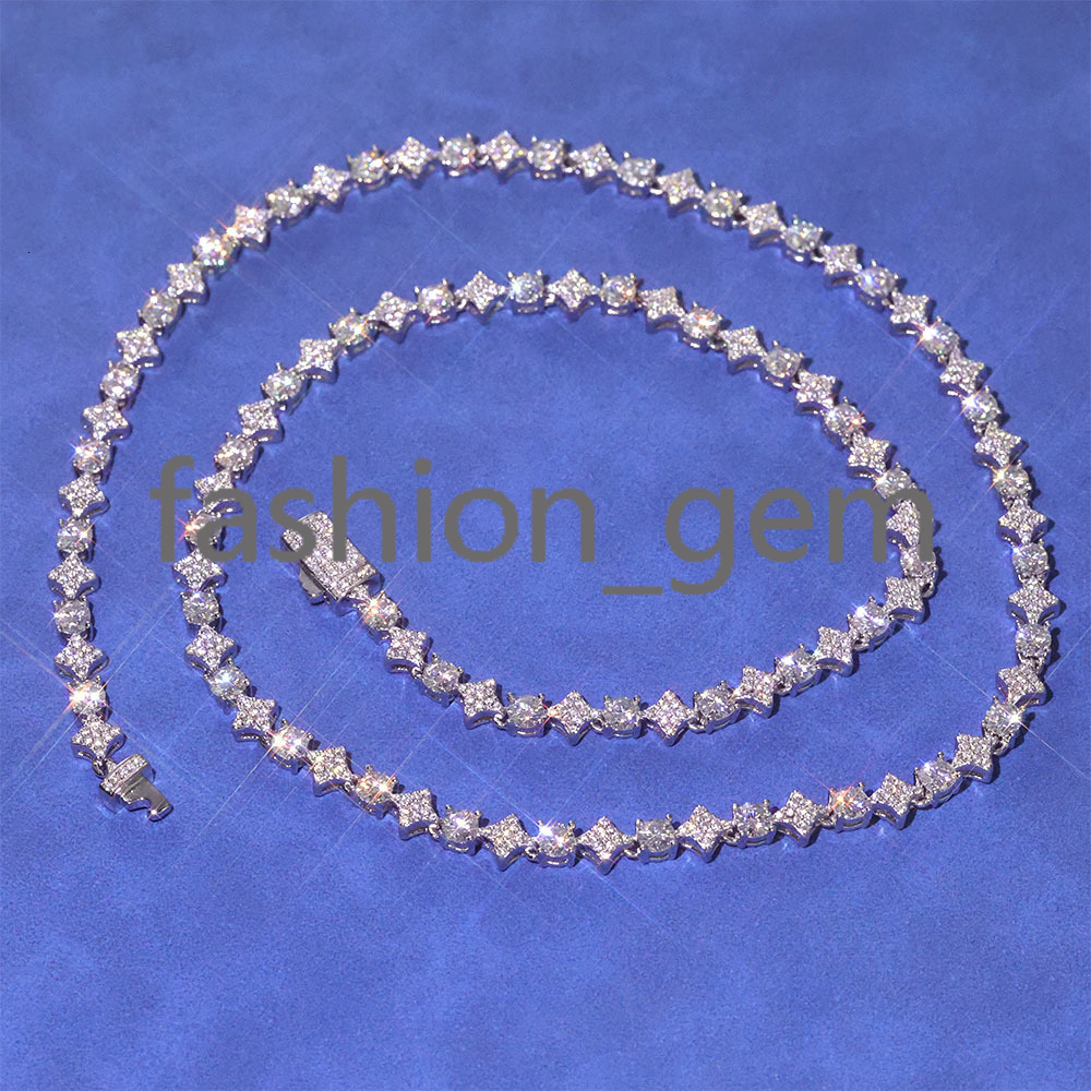 6mm Star Shape Shiny VVS Moissanite Necklace Custom Womens Fine Jewelry 925 Sterling Silver Tennis Chain