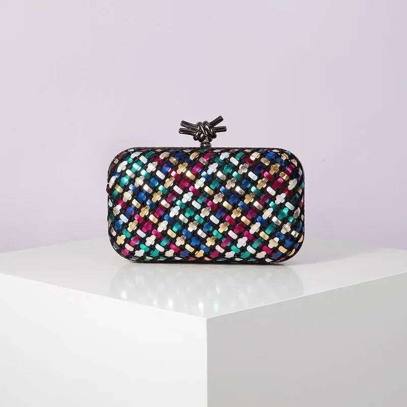 Woven Clutch Bag for Women Formal Party Contrast Color Microfiber Thread Braid Evening Bags Classic Chain Small Square Handbags