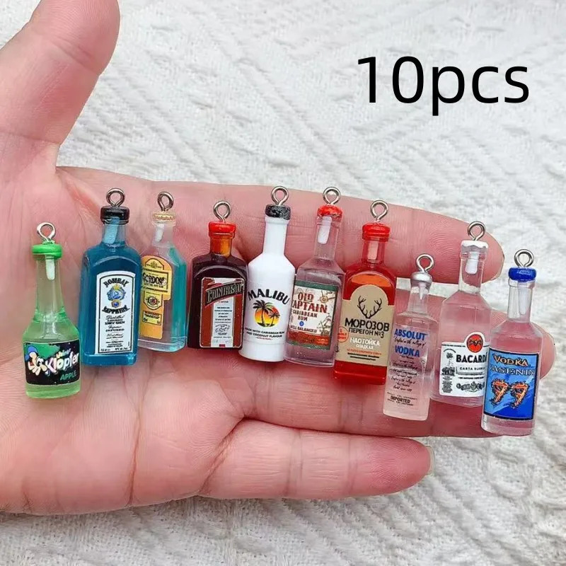 10pcs Mini Alcoholic Drink Bottle Resin Charms Wine Bottles Pendant For Earring Keychain Diy Cute Jewelry Making 250609