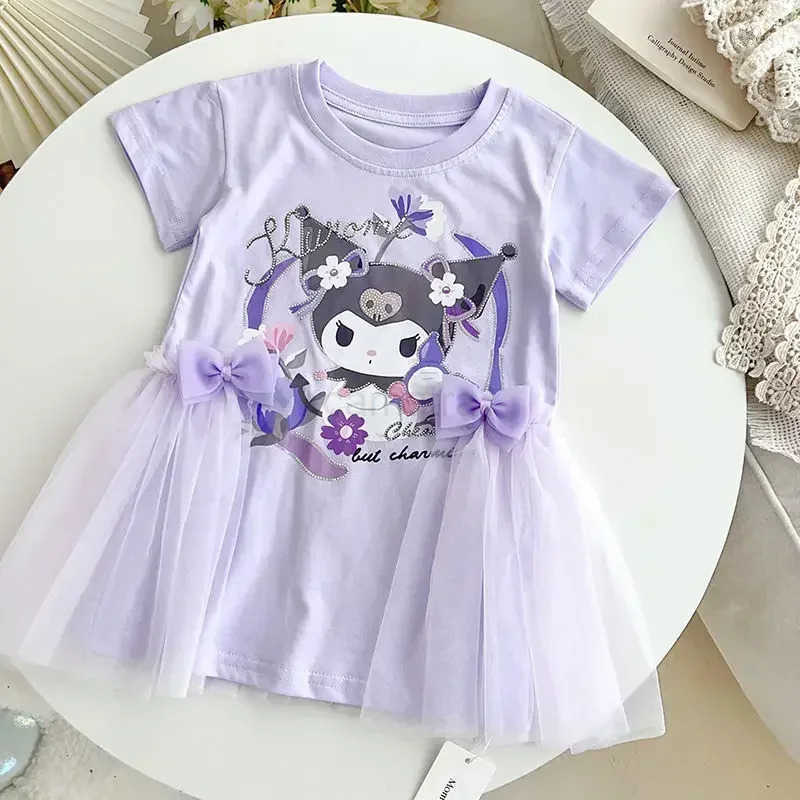 Sanrio Sanrio T-shirt dress summer cute cartoon hello kitty girl kuromi short sleeve hot diamond princess skirt childrenXJ250618