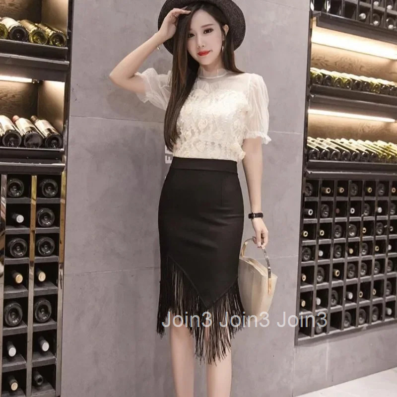 High Waist Woman Skirt Tight Midi Fringe Black Wrap Cheap Vintage Korean Fashion Summer 2025 Casual A Line Y2k Skirts for Women