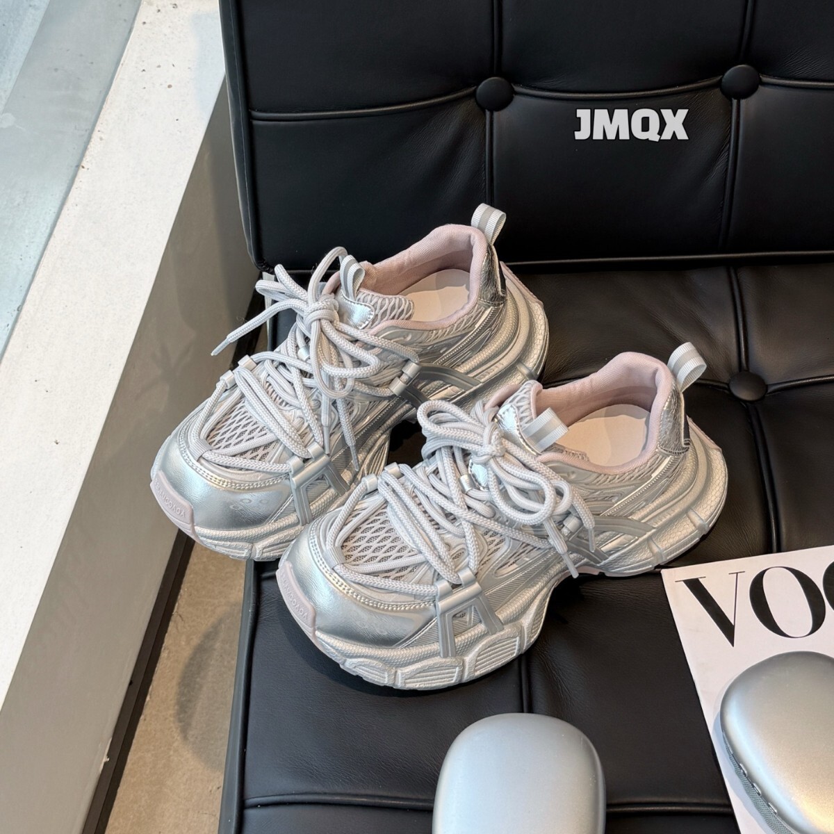 Genuine Leather Thick-Soled Dad Sneakers for Women 2025 Spring New Mesh Breathable Height-Increasing Soft-Soled Lightweight Sports Casual Shoes ddmyth