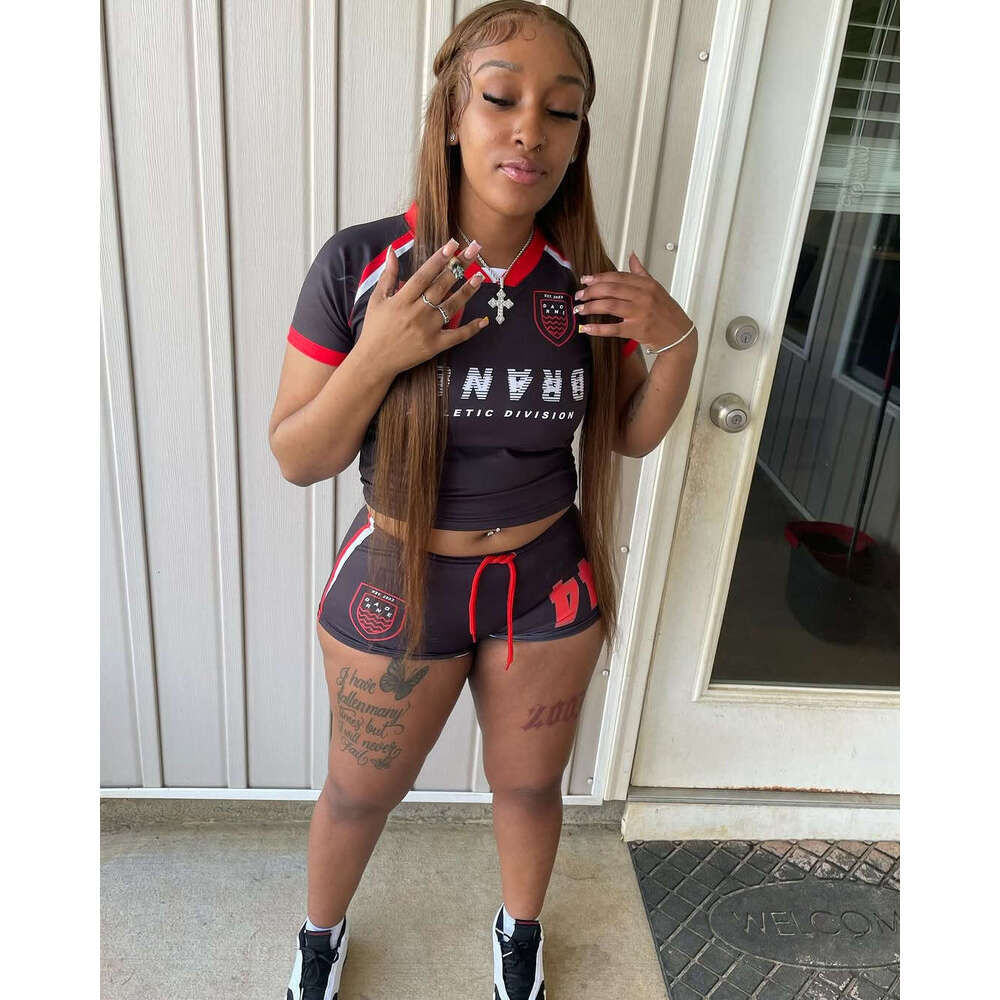 Summer New Hot Casual Trendy Women's American Style Sports Shorts Crop Top Set B5