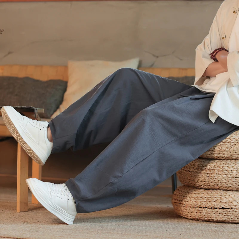 Cotton Linen Harem Pants Solid Color Loose Large Jogging Sweatpants Breathable Basic Streetwear 250617