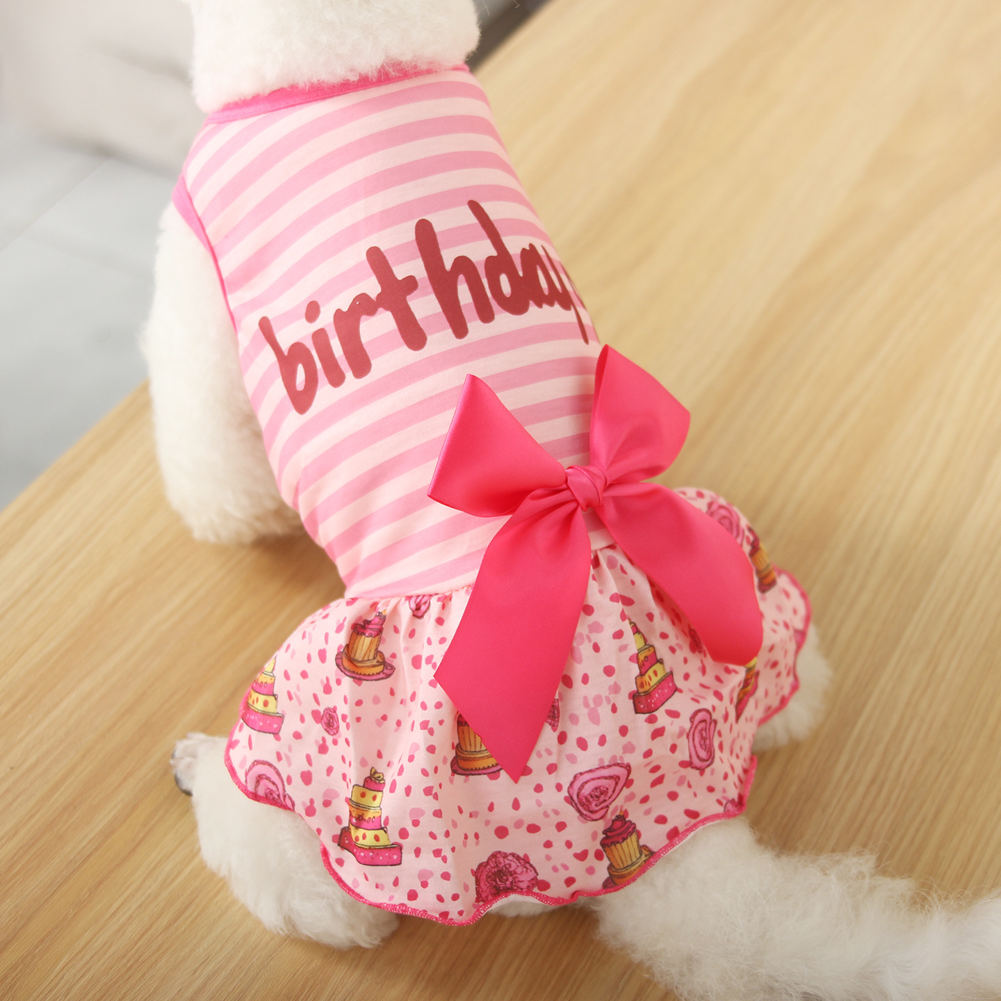 Happy Birthday Day Dog Birthday Dresses Pink Polka Dot Stripe Skirts for Small Dogs Clothes Holiday Pet Outfits with Bowtie Party Puppy Cats Apparel X