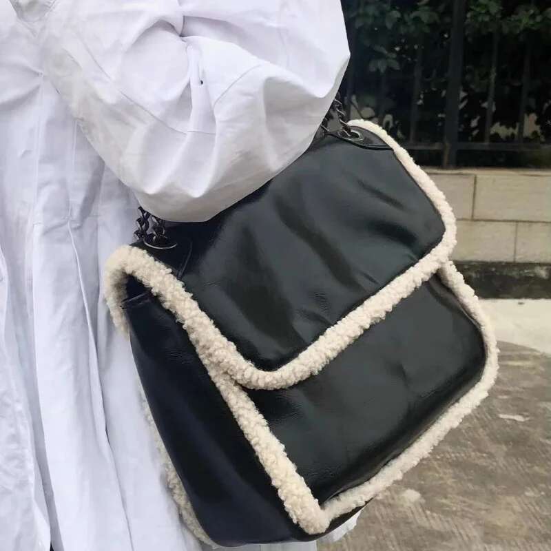 Shoulder Bag Handbags Underarm Bags Y2k Aesthetic Fashion Vintage Trend Women Patchwork Fluffy Casual Streetwear