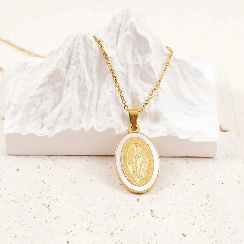 Virgin Necklace Stainless Steel Virgin Mary Choker For Women Men Gold Color Metal Virgin Medals Guadalupe Collier Femme W250618