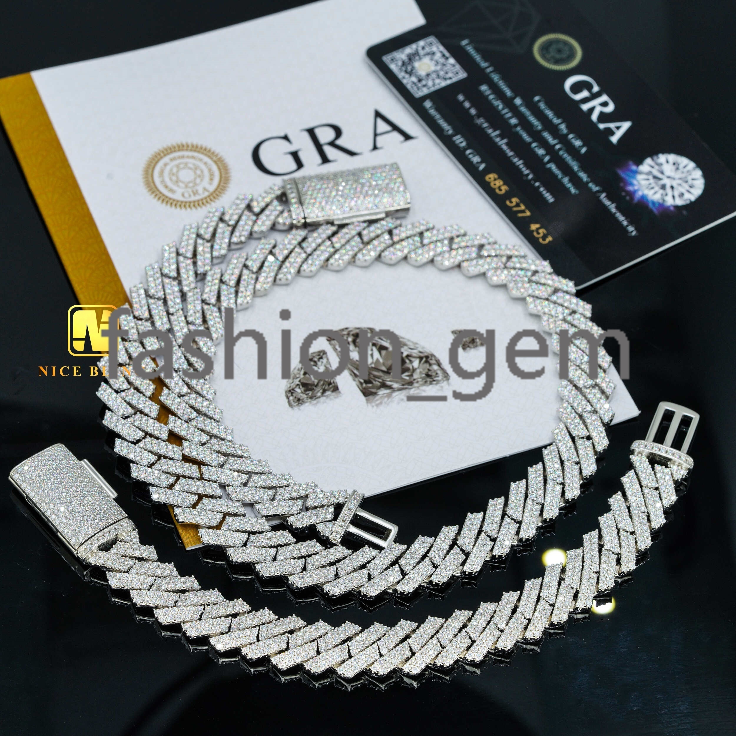 Icy Cuban Link Necklace Rhodium Plated 925 Silver Moissanite Cuban Chains Hip Hop 13mm 15mm Cuban Chain Bracelet for Men Women